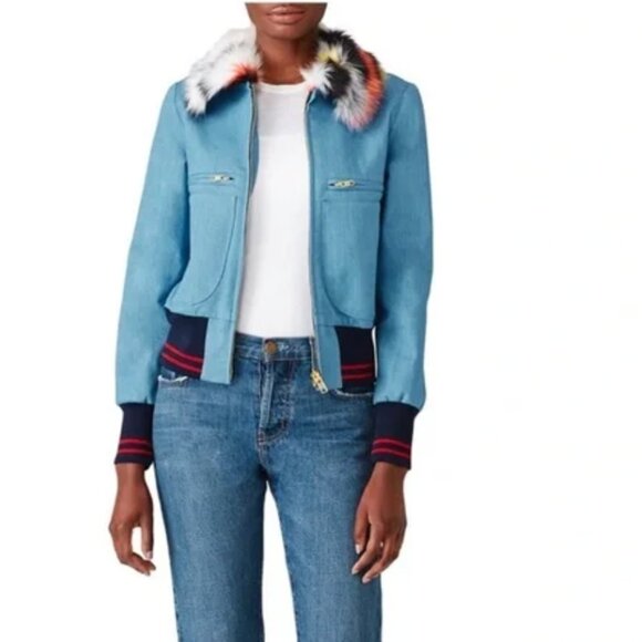 Harvey Faircloth Blue Denim Bomber Jacket Size 6 - Picture 4 of 10